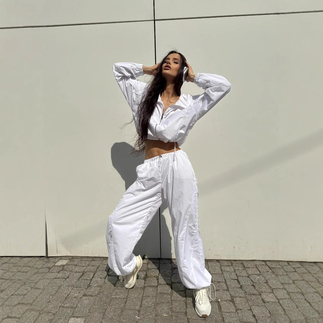 Damen Kurz geschnittene Windbreaker Jacke mit halbem Reißverschluss, Tunnelzug und elastischen Bündchen Drune
