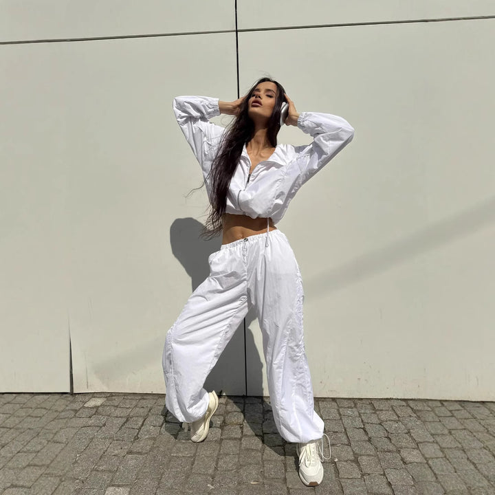 Damen Kurz geschnittene Windbreaker Jacke mit halbem Reißverschluss, Tunnelzug und elastischen Bündchen Drune