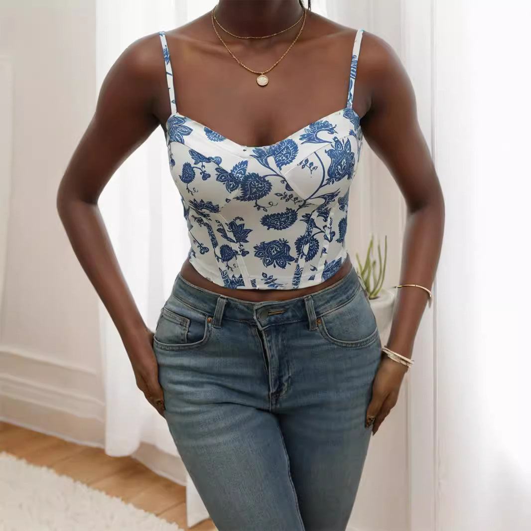 Damen Blütenmuster Cropped Top Drune