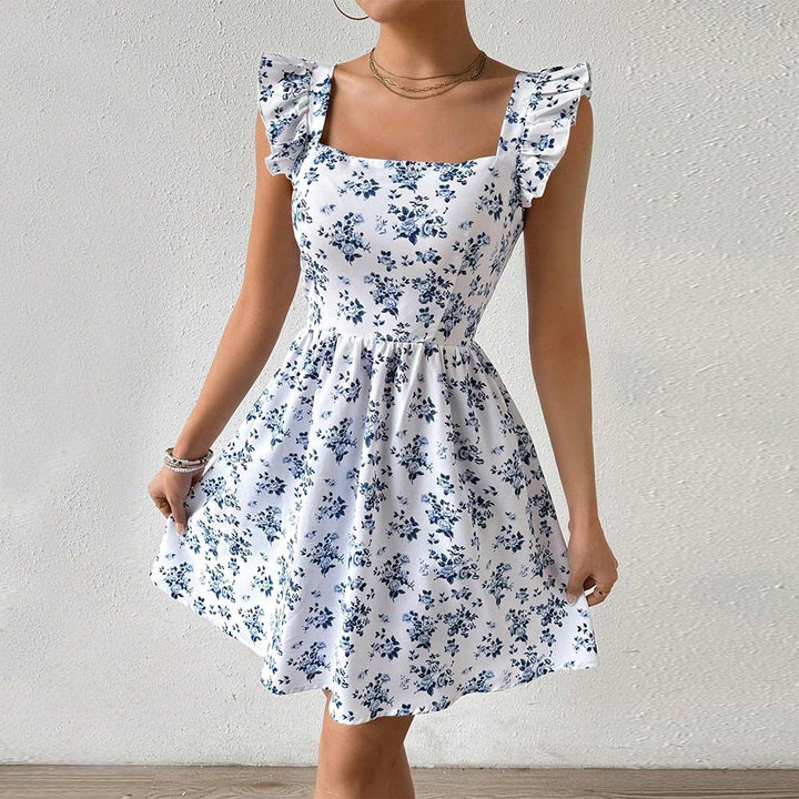 Damen Sommerliches Blumenkleid mit Rüschendetails und quadratischem Ausschnitt Drune