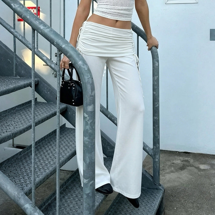 Damen Palazzo-Loungehose mit Raffung-Umschlagbund und Komfortstretch Drune
