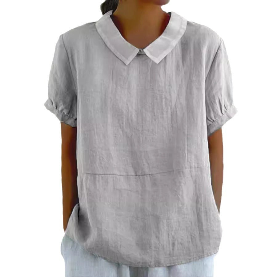 Damen luftige Bluse mit Kragen und umschlägigen Ärmeln Drune