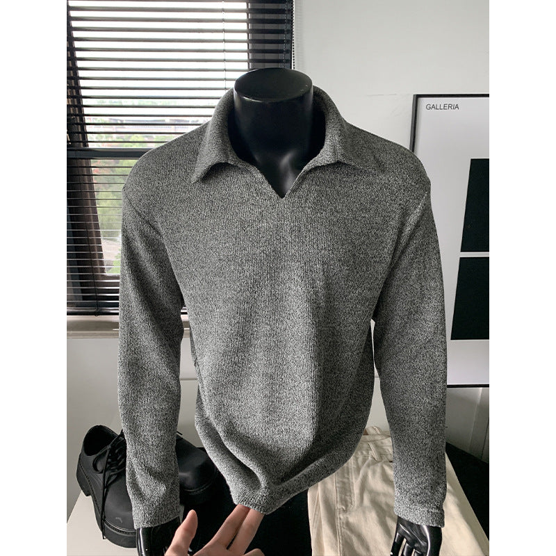 Herren Feinstrick-Polo-Pullover mit offenem Reverskragen und leichter Struktur Drune