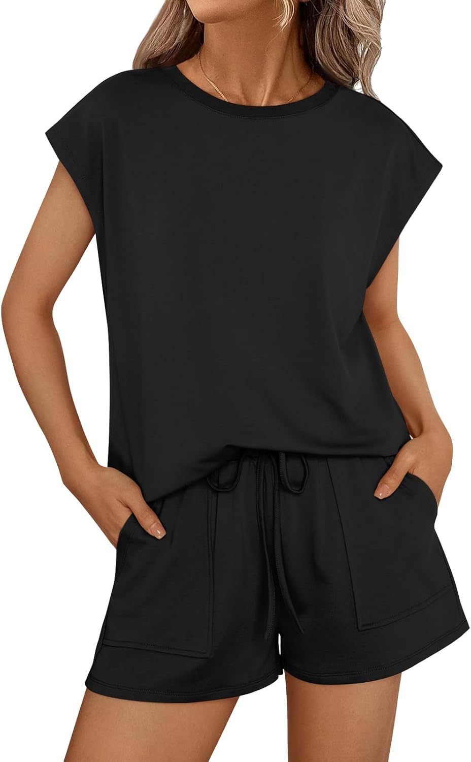 Damen lässiges Zweiteiliges Set mit weitem Oberteil und Shorts Drune