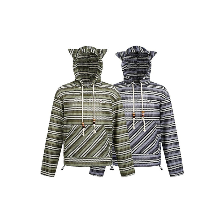 Damen Strick‑Kapuzenpullover mit Katzenohren und Kängurutasche Drune