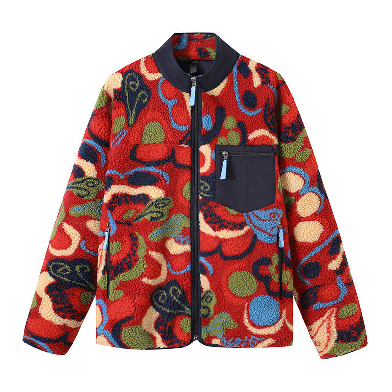 Damen Kuschelige Fleecejacke mit buntem Muster Drune