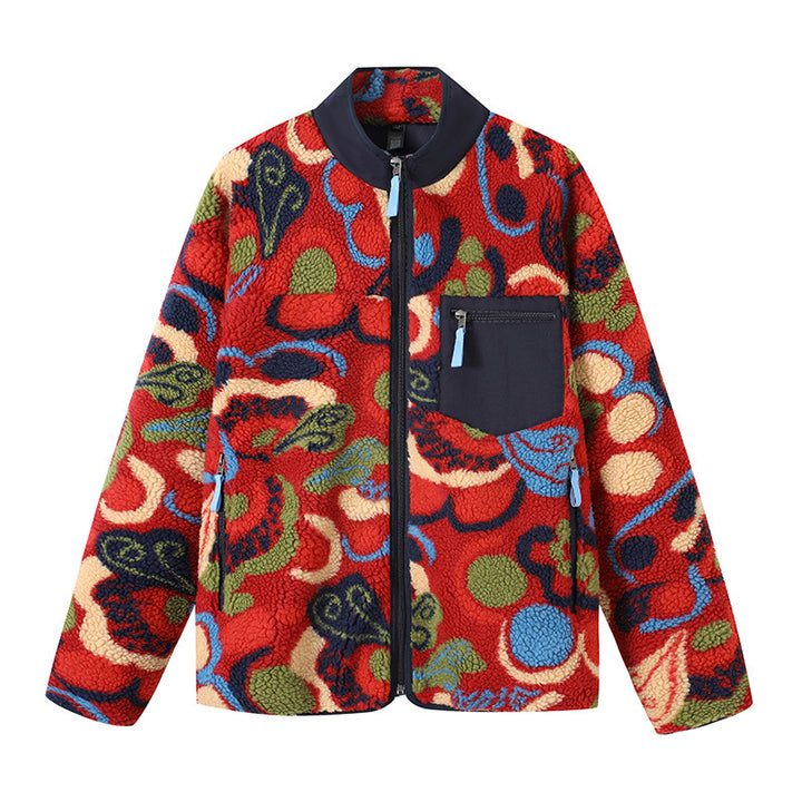 Damen Kuschelige Fleecejacke mit buntem Muster Drune