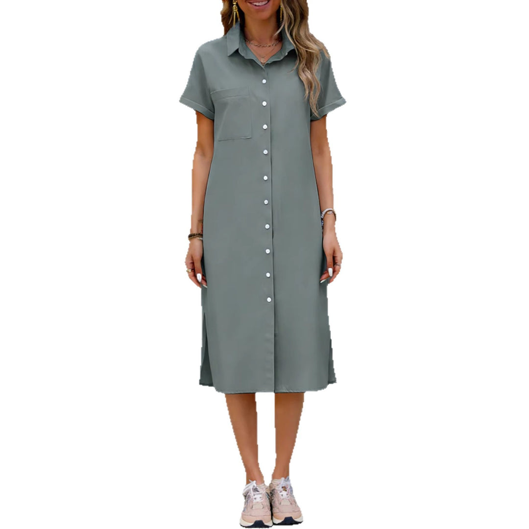 Damen Baumwollkleid mit Knopfverschluss und Taschen Drune