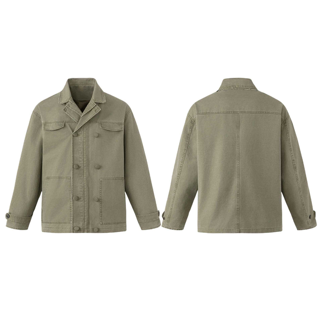 Unisex Robuste Canvas-Workwear‑Blouson mit doppelter Knopfreihe, aufgesetzten Fronttaschen und verstärkten Ärmeln Drune