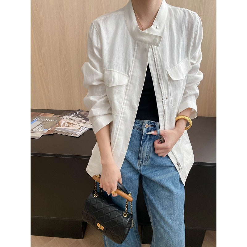 Damen lässige Utility-Jacke mit hohen Taschen und runder Nahtverarbeitung Drune
