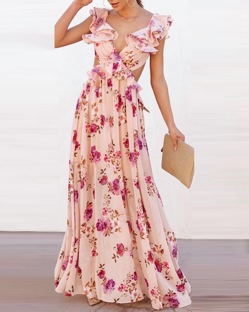 Damen Maxikleid mit Rüschen und floralem Muster Drune