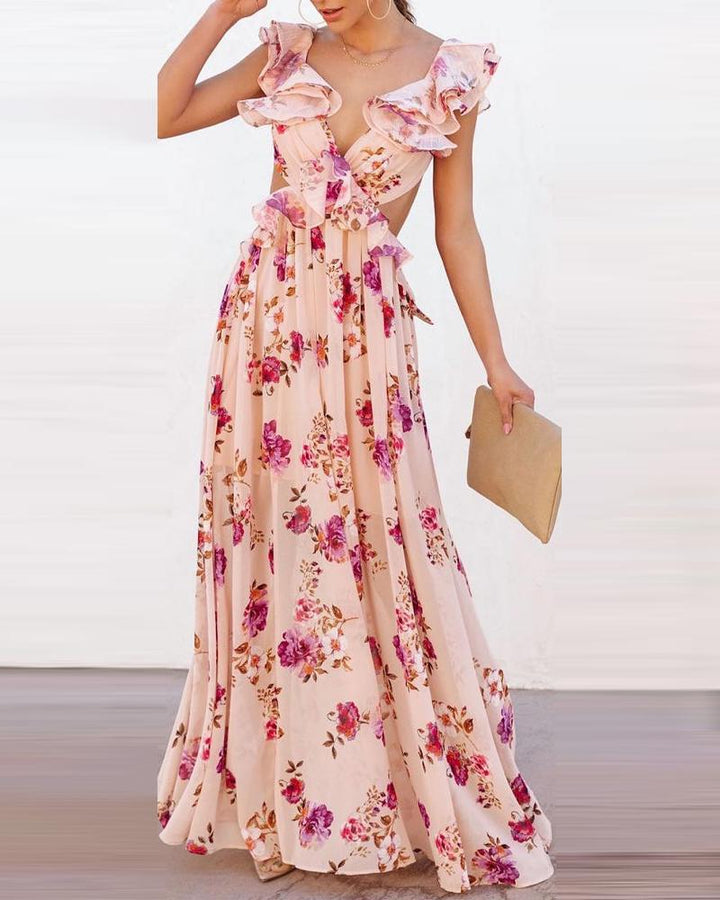 Damen Maxikleid mit Rüschen und floralem Muster Drune