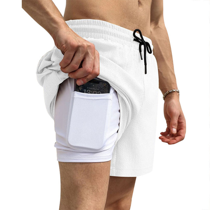 Herren nan zweilagige Schwimmshorts mit innerer Kompressionshose und seitlicher Smartphone-Tasche Drune