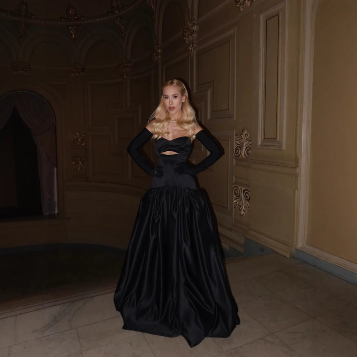 Damen Elegantes Maxikleid mit herzförmigem Ausschnitt und fließendem Rock Drune