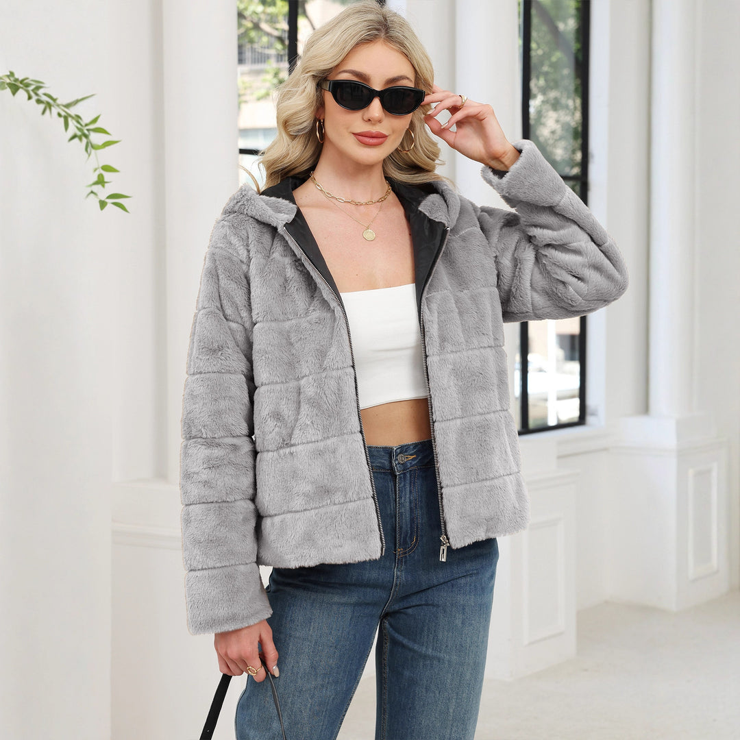 Damen Kuschelige Oversized-Fleecejacke mit Reißverschluss und Kapuze Drune