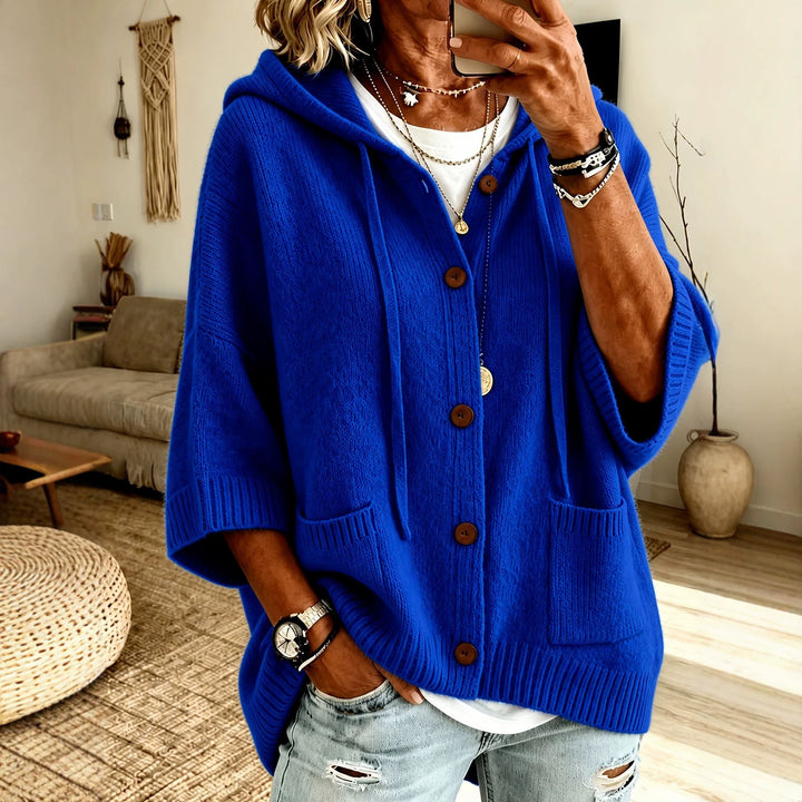 Damen Oversize Kapuzen-Cardigan mit Holzknöpfen und kastiger Silhouette Drune