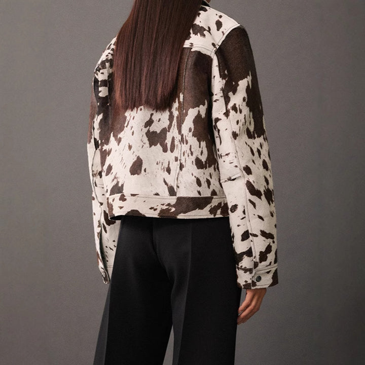 Damen modische Lammfelljacke mit auffälligem Tiermotiv Drune