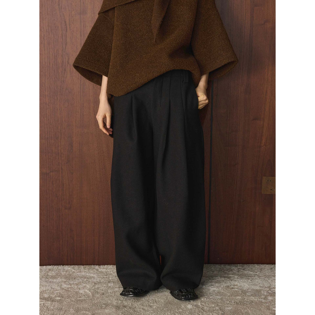 Damen Hochtaillierte Wollmix-Hose mit weitem Bein und Bundfalte Drune