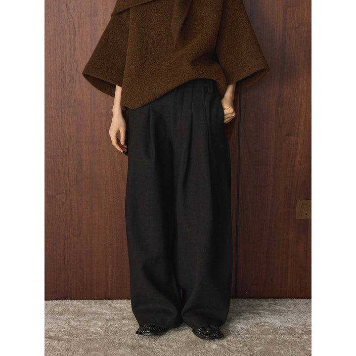 Damen Hochtaillierte Wollmix-Hose mit weitem Bein und Bundfalte Drune