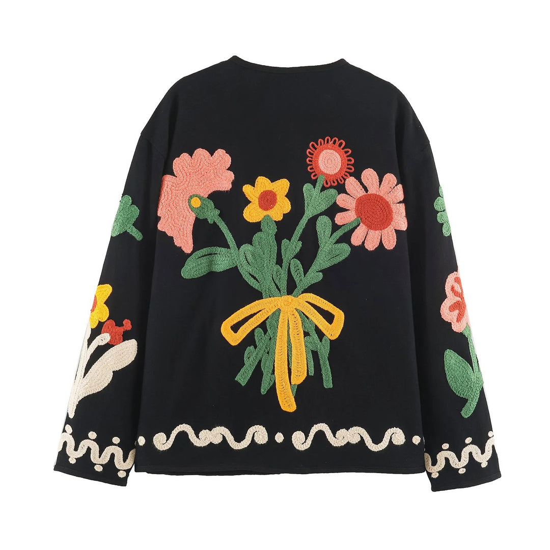 Damen Oversize Sweatshirt mit floraler Chenille‑Stickerei Drune
