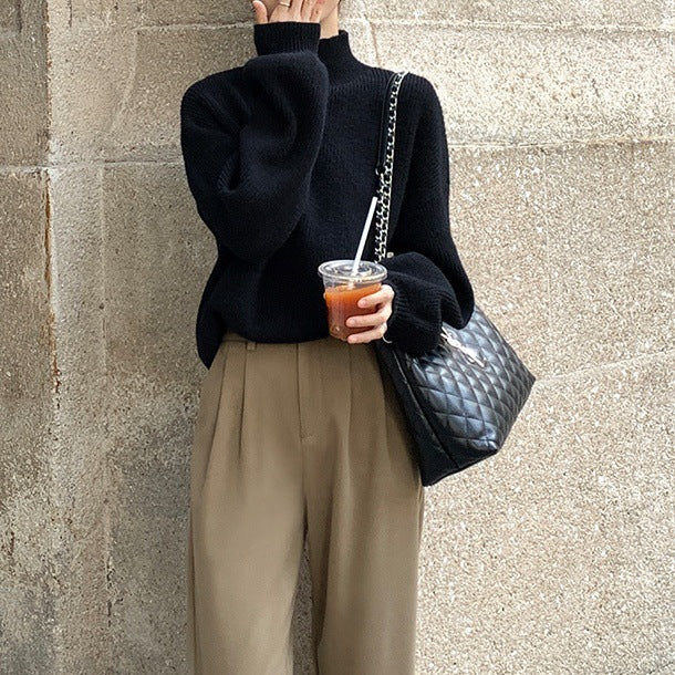 Damen Oversized Pullover mit Stehkragen Drune