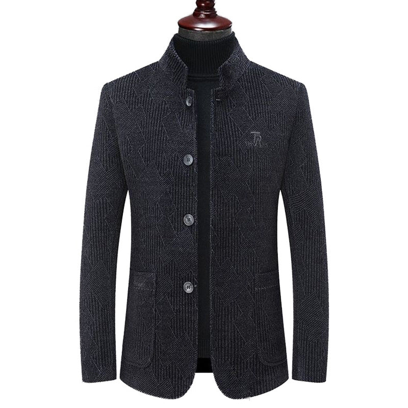 Herren Moderner Stehkragen-Blazer im Bouclé-Look mit feiner geometrischer Struktur Drune