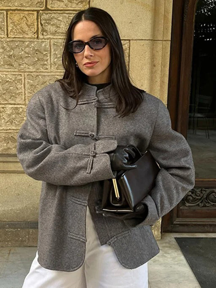 Damen Boxy Wollmix-Kurzjacke mit Knebelverschlüssen und Stehkragen Drune