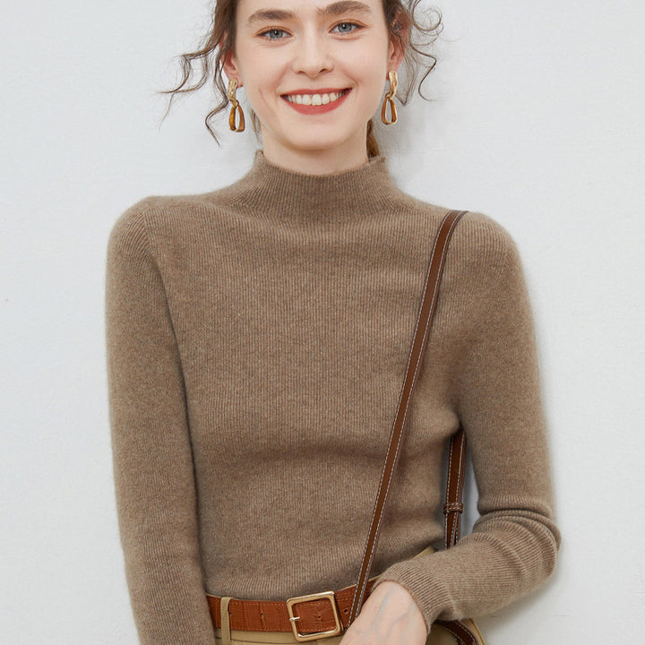 Damen Leichter taillierter Mockneck-Pullover in kaschmirähnlicher Mohair-Optik mit feiner Rippenstruktur Drune