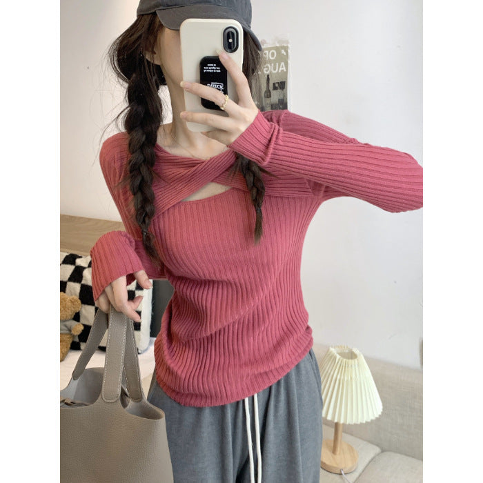 Damen Langarmshirt mit offener Schulterpartie und Rippstrickmuster Drune