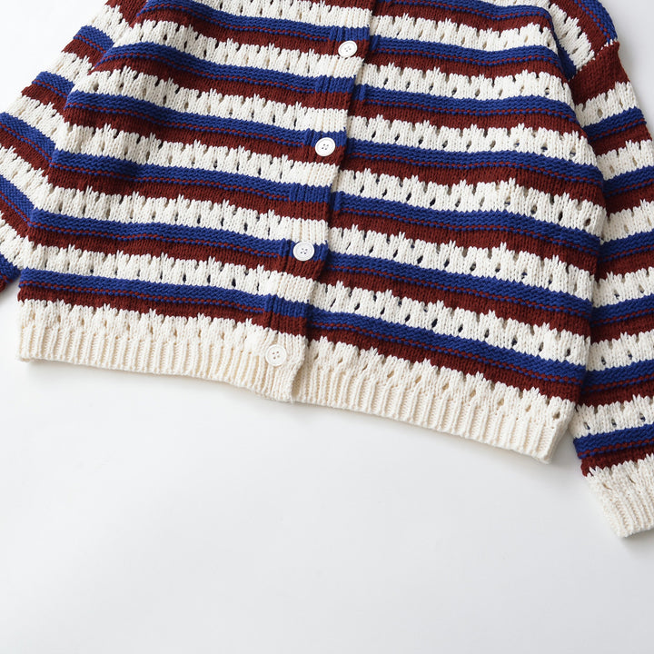 Damen Gestrickte Cropped‑Strickjacke mit Lochmuster und Knopfleiste Drune