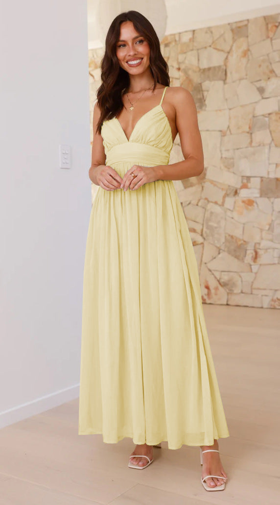 Damen Maxikleid mit Schmalen Spaghetti-Trägern und Elegantem Wickel-Design Drune
