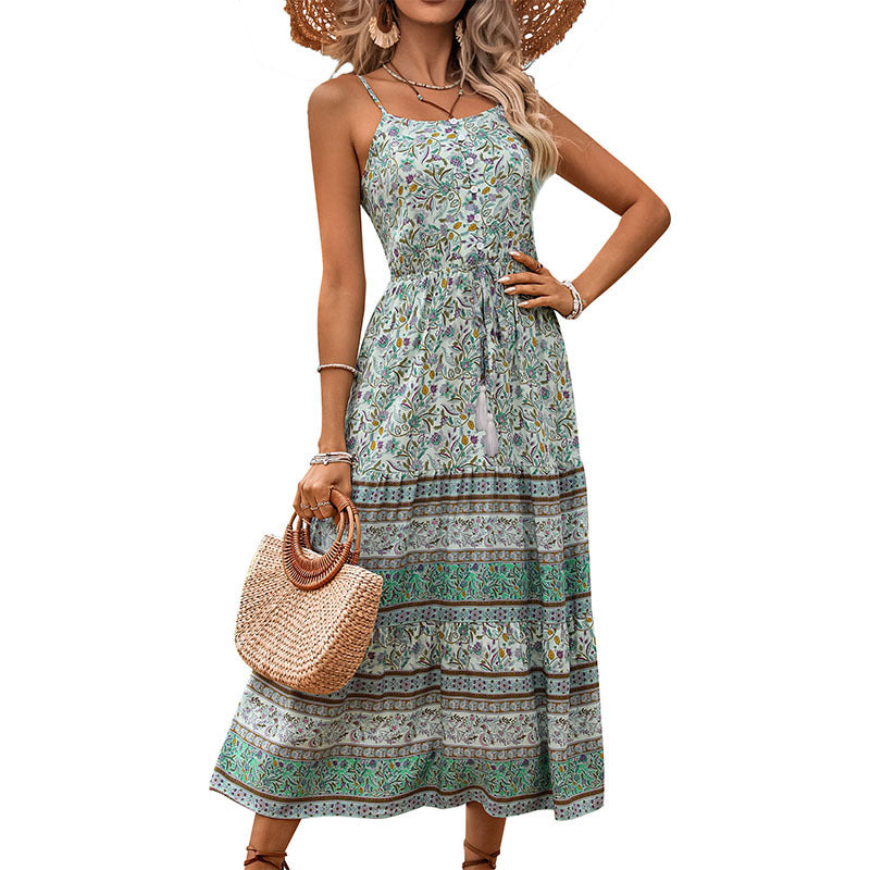 Damen Maxikleid mit verstellbarem Taillenzug und opulentem Mustermix Drune