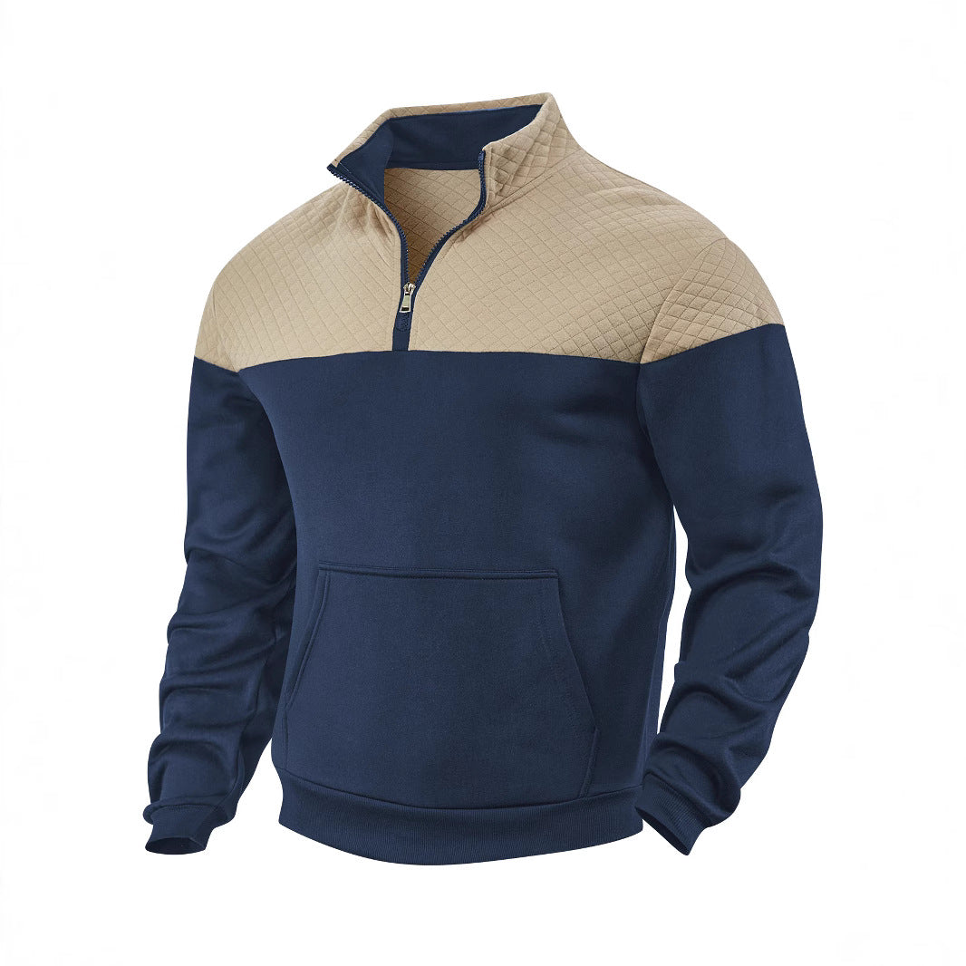 Herren nan Schulterpaneel-Halbzip-Sweatpullover mit gesteppter Schulterpartie und Kängurutasche Drune