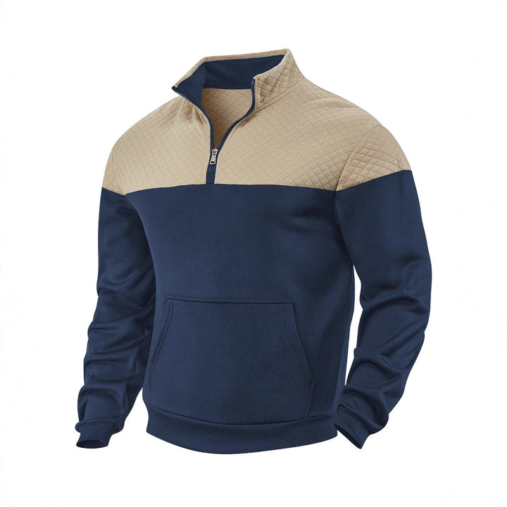Herren nan Schulterpaneel-Halbzip-Sweatpullover mit gesteppter Schulterpartie und Kängurutasche Drune