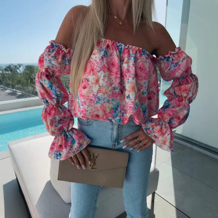 Damen Bluse mit schulterfreiem Schnitt und Volantärmeln Drune