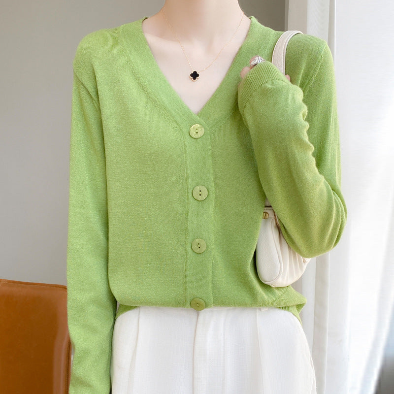 Damen Leichter V‑Ausschnitt-Cardigan mit seitlichem Saumschlitz und geripptem Bund Drune