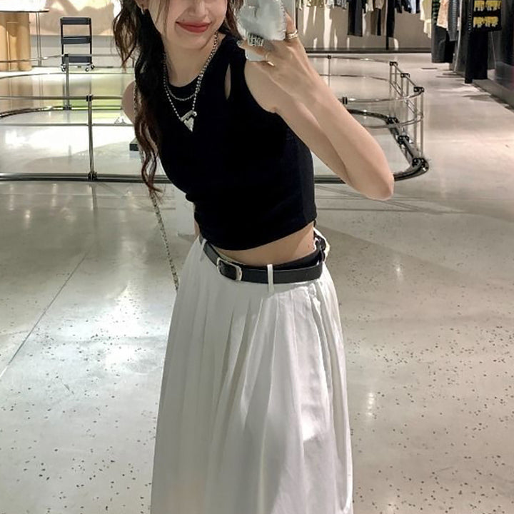 Damen Crop-Top mit elastischem Bund und asymmetrischem Ausschnitt Drune