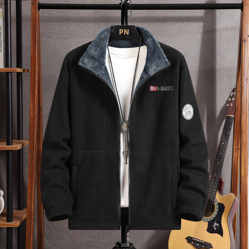Herren Warme Fleecejacke mit Teddykragen, durchgehendem Reißverschluss und Utility-Taschen Drune
