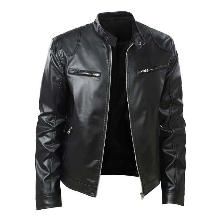 Herren Stilvolle Lederjacke mit Kapuze Drune