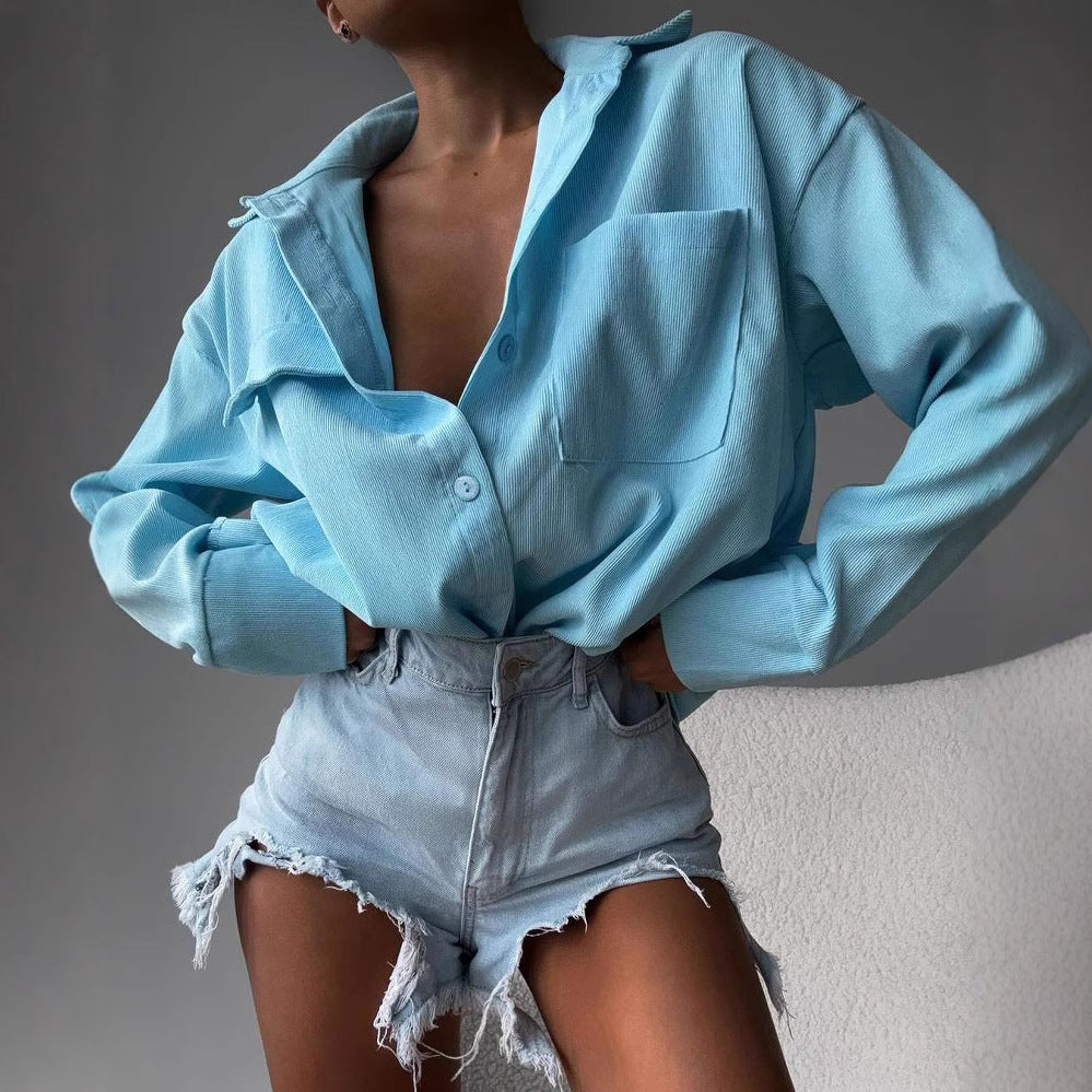Damen lässige Hemdjacke aus weich strukturiertem Material Drune