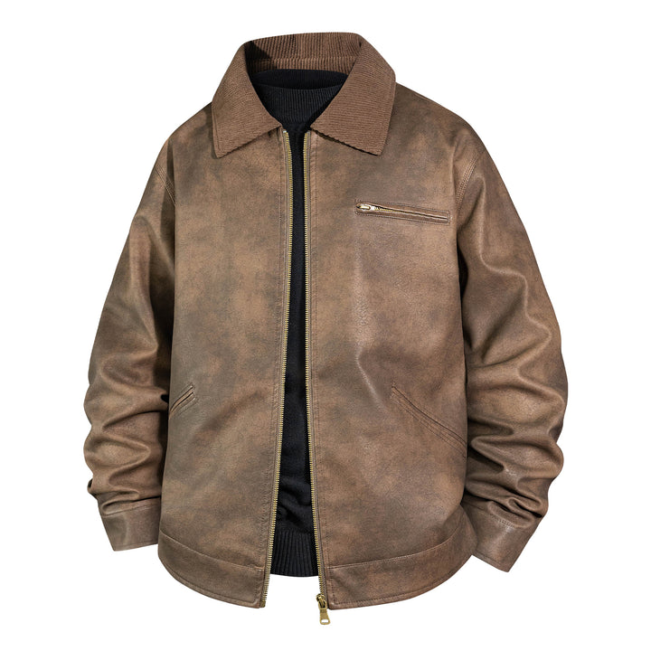 Herren Vintage Lederbomberjacke mit Rippkragen Drune
