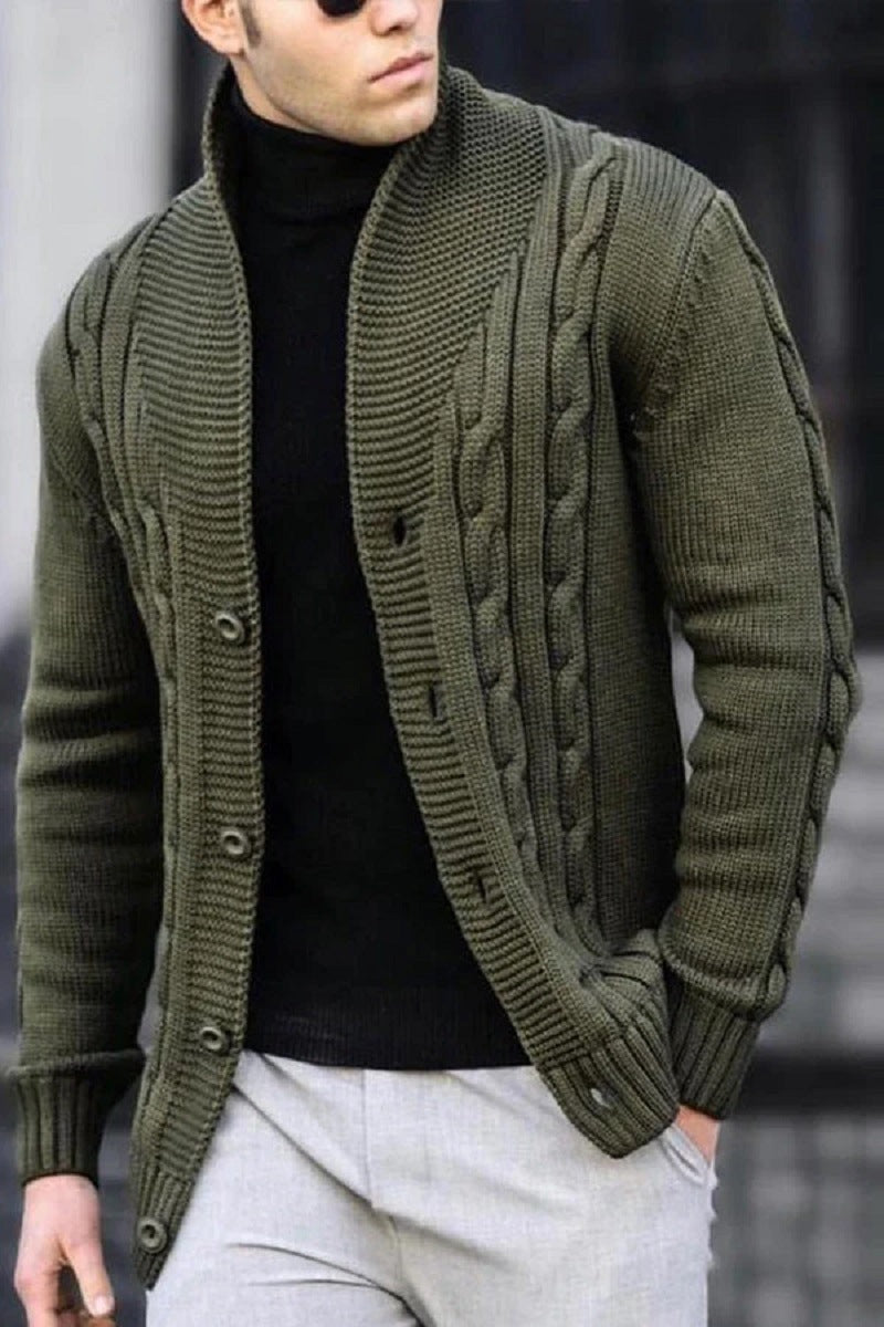 Herren Strickjacke mit Kabelmuster und Schalkragen Drune