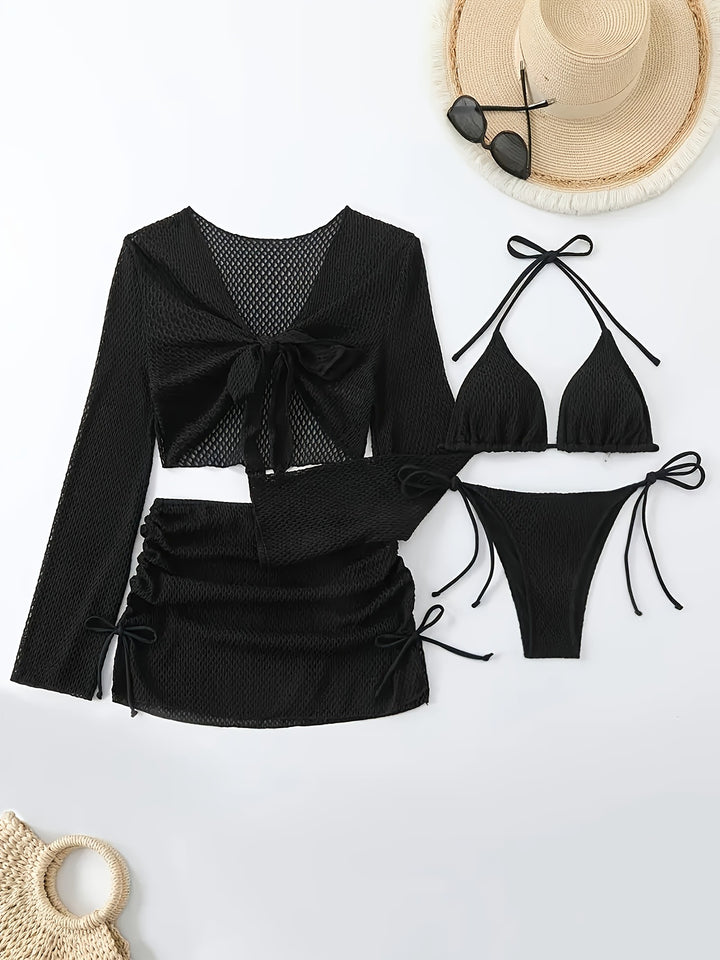 Damen luftiger Netz-Bikini mit sportlichem Cover-Up Drune