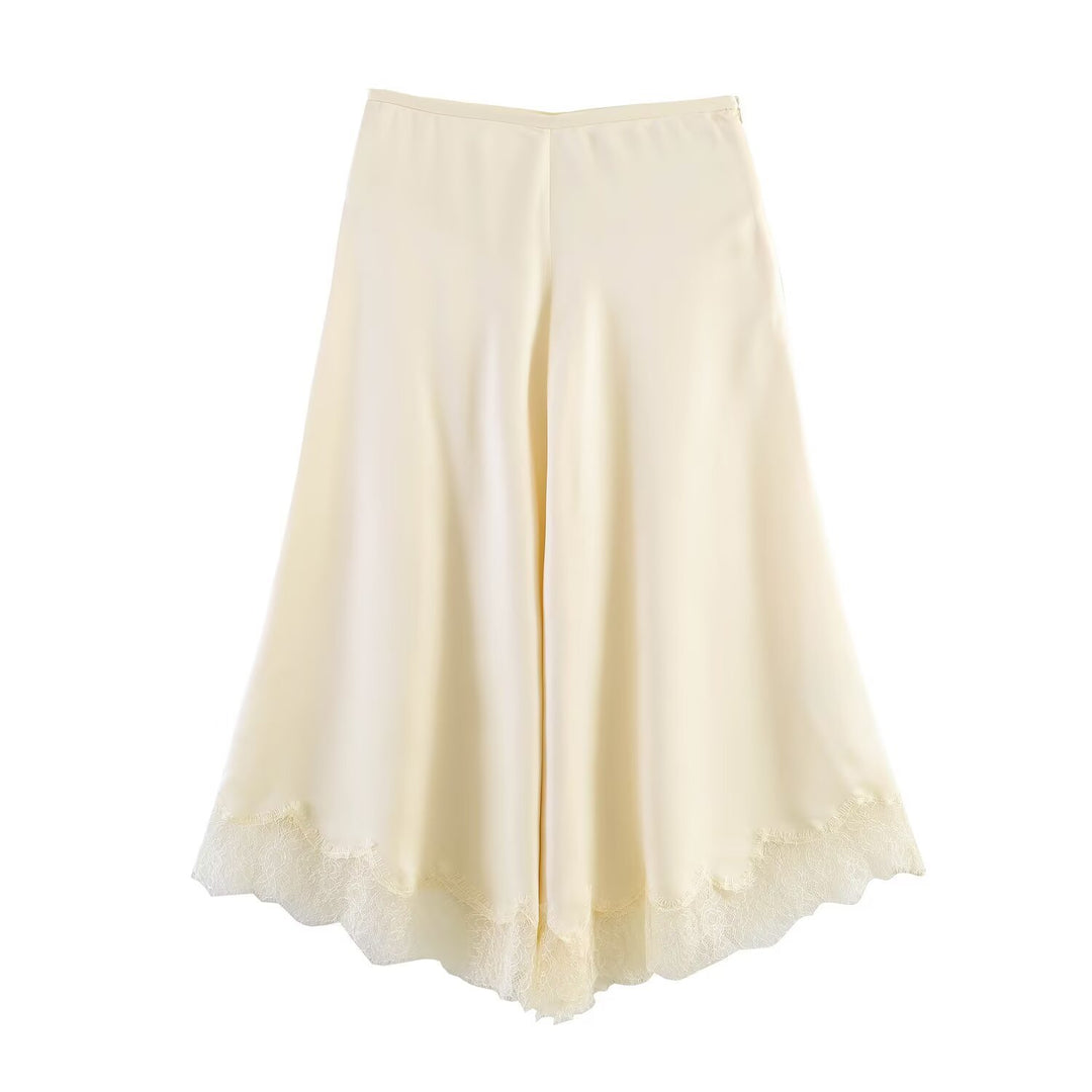 Damen weite Palazzo-Hose mit feiner Spitze und elastischem Bund Drune