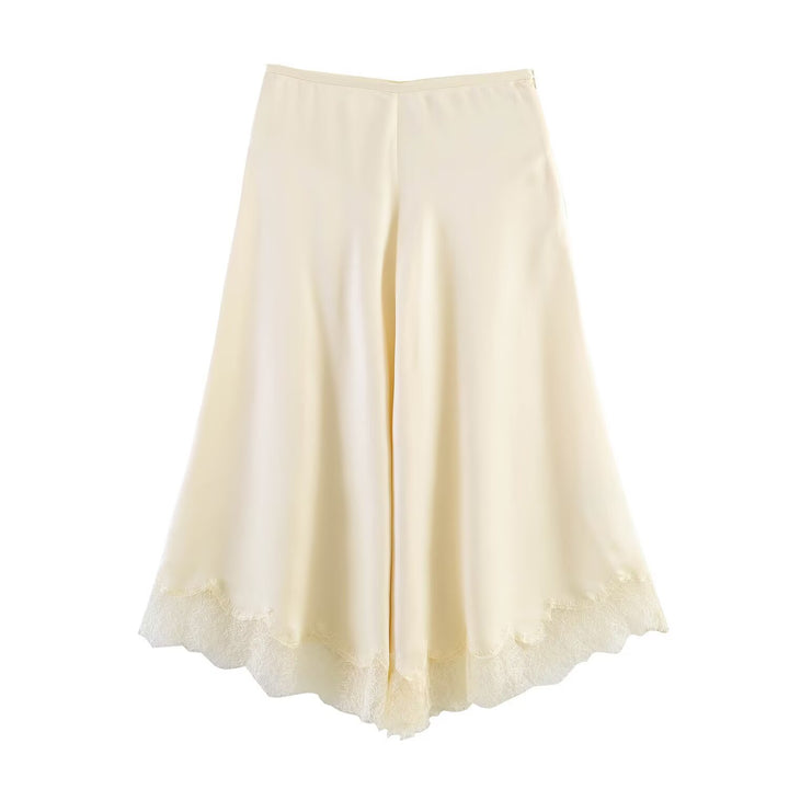 Damen weite Palazzo-Hose mit feiner Spitze und elastischem Bund Drune