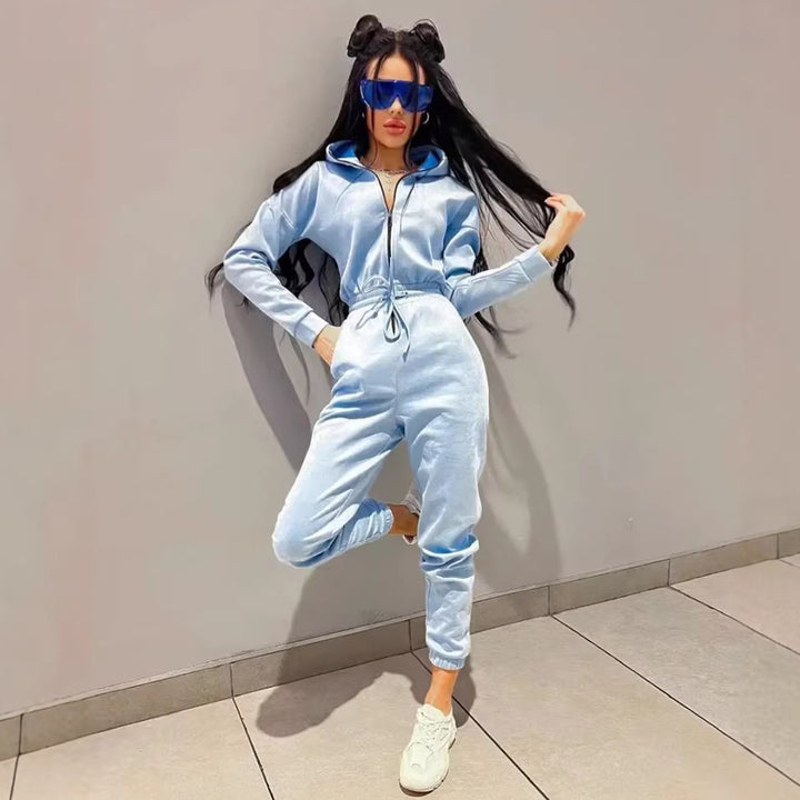 Damen Jumpsuit mit hohem Kragen und elastischem Bund Drune