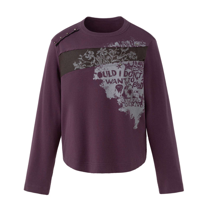 Damen Lässiges Sweatshirt mit Nietenbesatz, Print‑Einsatz und Rundhalsausschnitt Drune
