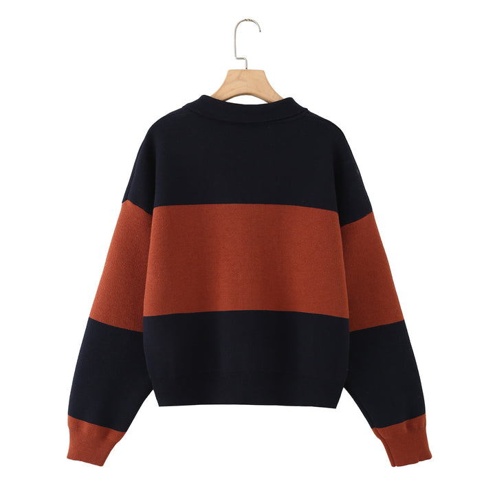 Damen Oversize-Polokragen-Pullover mit Blockstreifen Drune