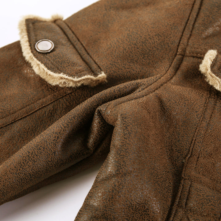 Herren Gefütterte Pilotenjacke aus Kunstleder mit Teddyfutter und Reißverschluss Drune