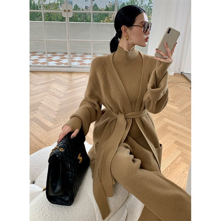 Damen modisches Strickensemble mit elegantem Cardigan und passendem Oberteil Drune